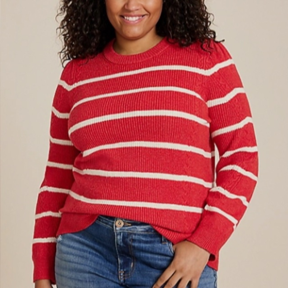 Maurices Red and Cream Striped Knit Sweater